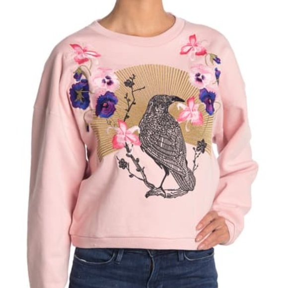 Retail $249🌕 7 For All Mankind Embroidered Raven Graphic Sweatshirt, Small - Picture 8 of 9